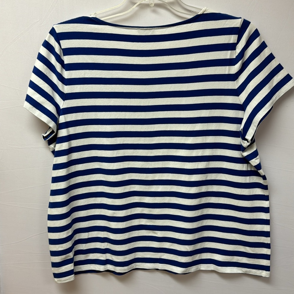 Talbots Woman Shirt Short Sleeve Blue and White Stripe Beaded Size 2X - Picture 2 of 4